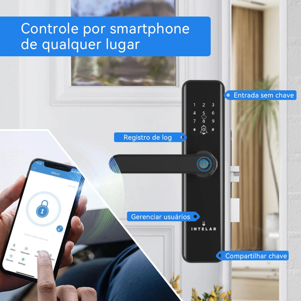 INTELAR Tuya Wifi Smart Door Lock Digital Electronic Lock with Smart Card/Password/Key/USB Emergency Charging For Smart Home