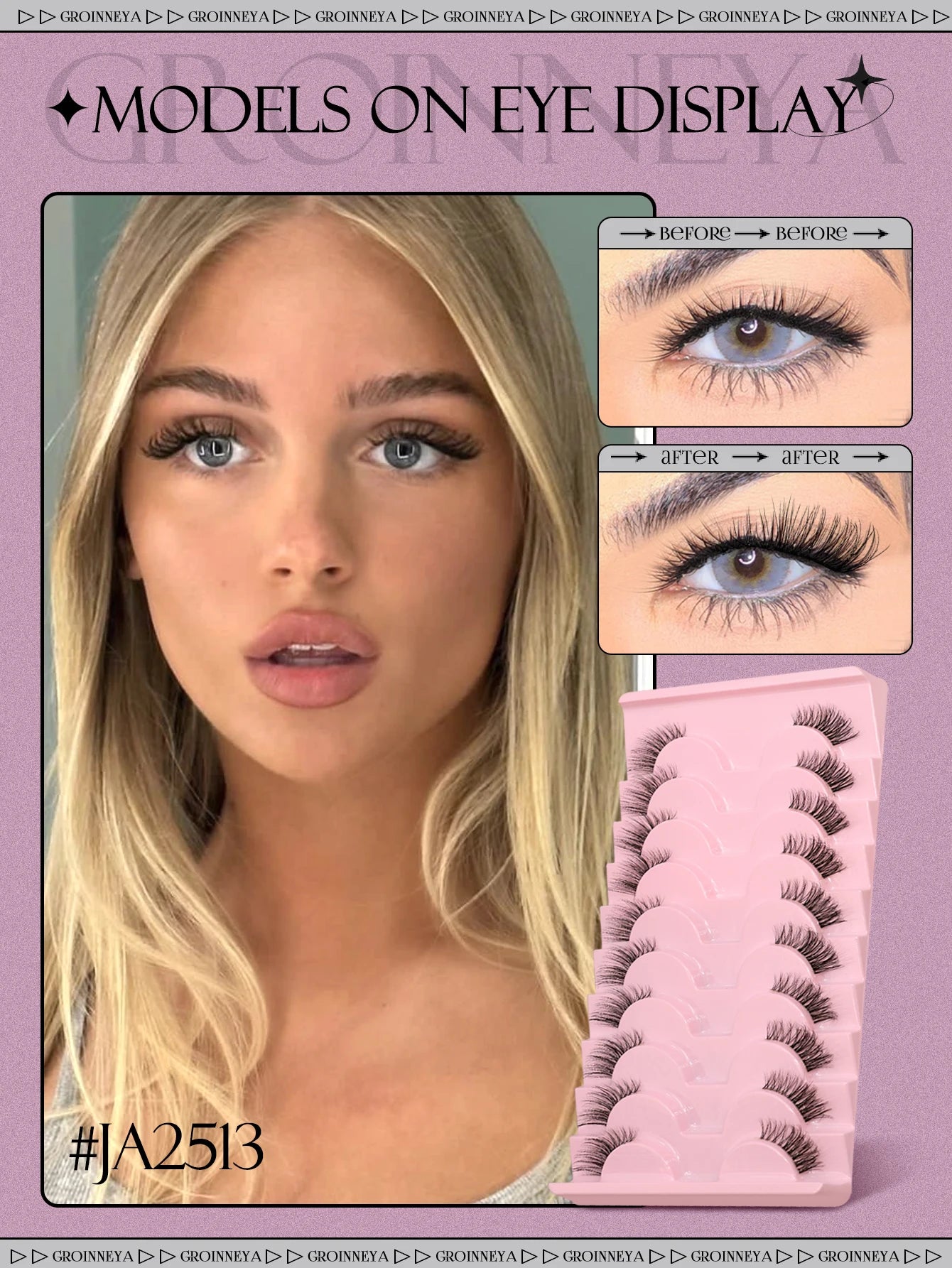 GROINNEYA Half Lashes Half Lashes Soft Natural Clear Band Lashes Natural Look Faux Mink Wispy Mink Eyelashes Extension Makeup