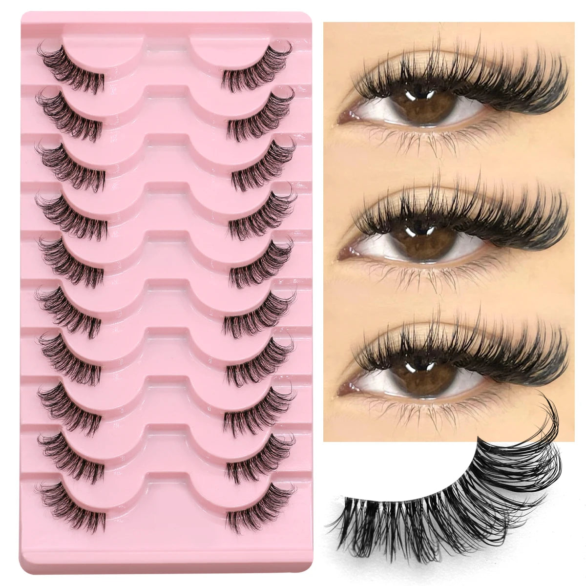 GROINNEYA Half Lashes Half Lashes Soft Natural Clear Band Lashes Natural Look Faux Mink Wispy Mink Eyelashes Extension Makeup