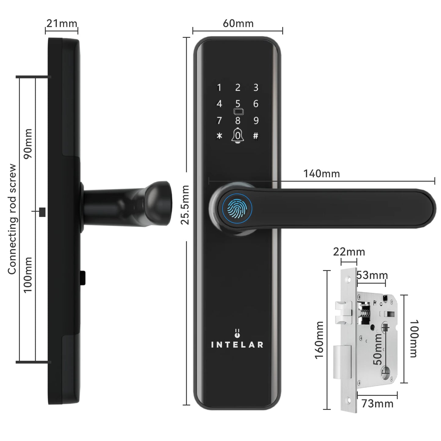 INTELAR Tuya Wifi Smart Door Lock Digital Electronic Lock with Smart Card/Password/Key/USB Emergency Charging For Smart Home