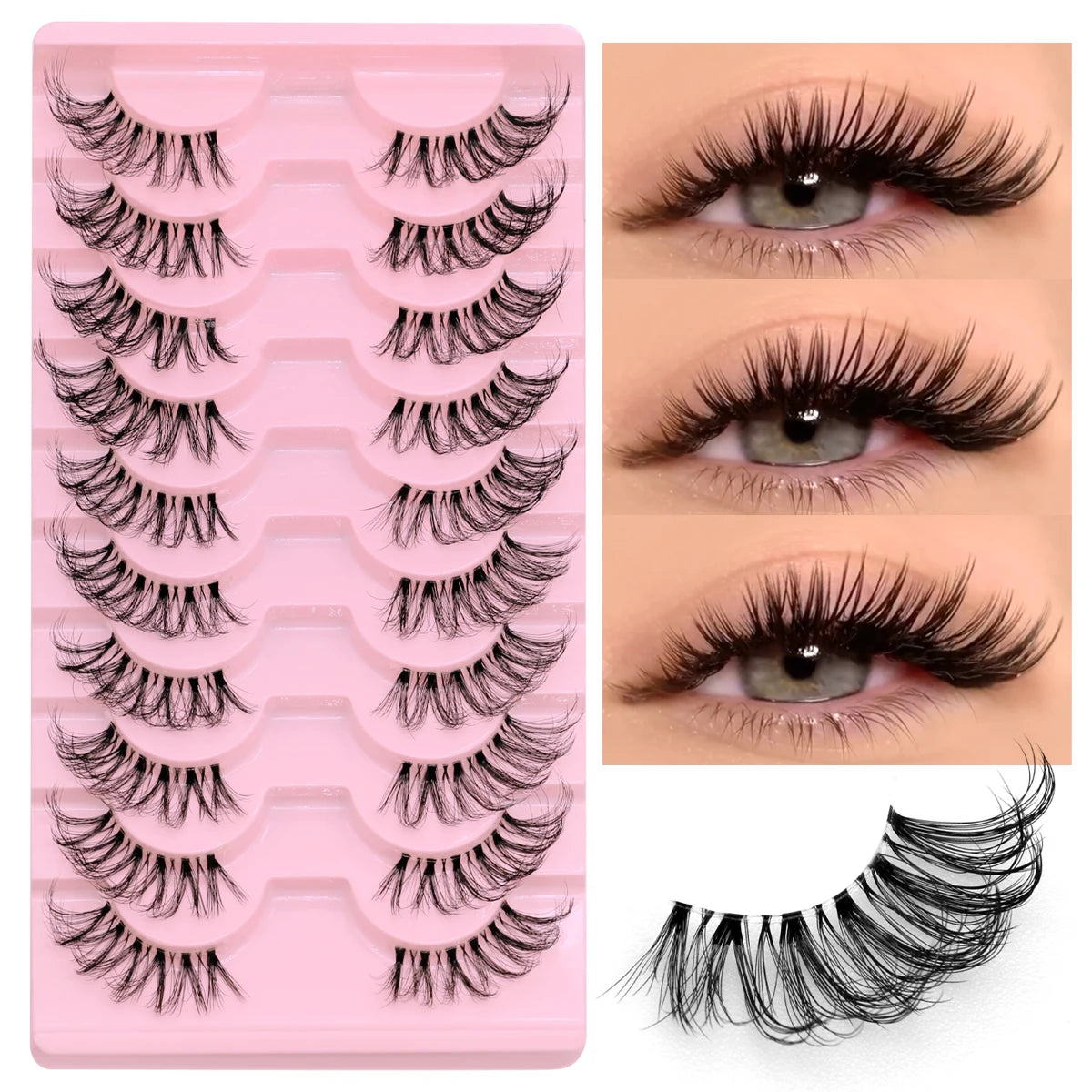 GROINNEYA Half Lashes Half Lashes Soft Natural Clear Band Lashes Natural Look Faux Mink Wispy Mink Eyelashes Extension Makeup