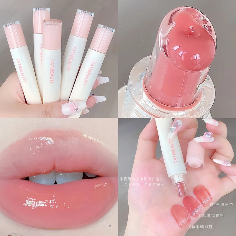 TATIBEAUTY Lip Jelly Essence Hydrating Lipstick Lip Gloss Lip Gloss Mirror Lip Gloss Lipstick Tender Pink Student Makeup